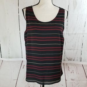 Chaus Tank Top Blouse Sz 12 Black Red Stripe